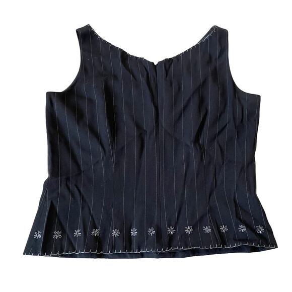 Vintage 1990s Dana Buchman Pin Stripe Tank Top Vest Blouse Embroidered Beaded 12 - Picture 2 of 10